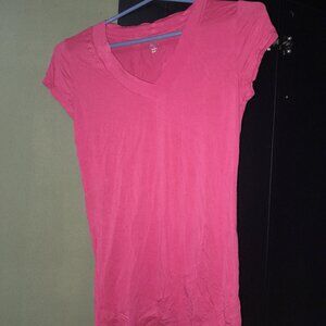 Mossimo Women's Size Small Super Soft Bright Coral Pink Orange V Neck Tee